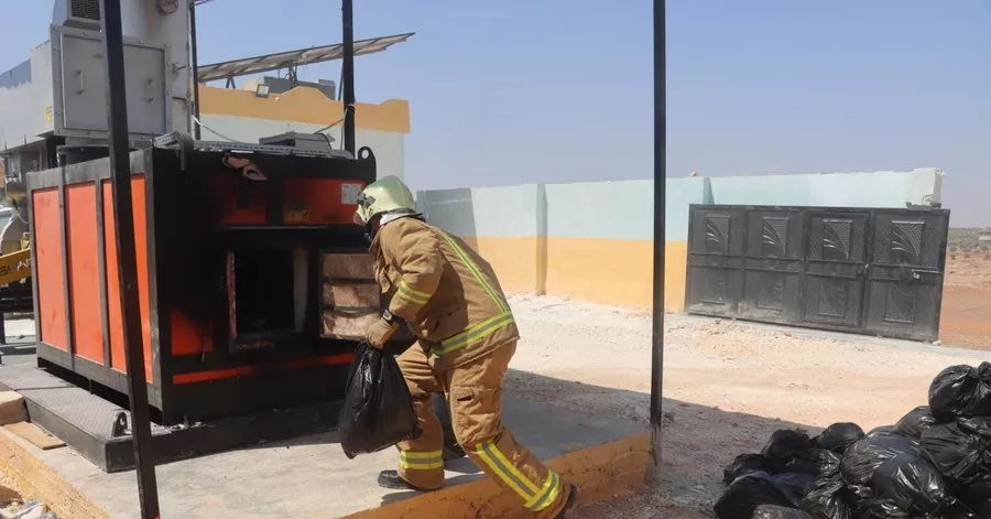 The Syrian Civil Defense installs an incinerator for medical waste in the north west of Syria
